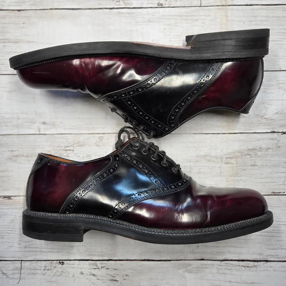 Johnston & Murphy Passport Saddle Oxford Mens 10M Black Burgundy Leather Italy